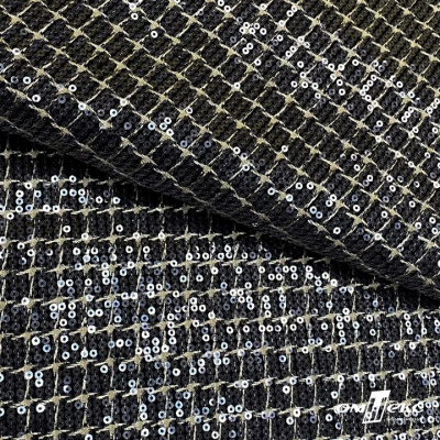 Ткань костюмная с пайетками, 100%полиэстр, 460+/-10 гр/м2, 150см #309 - цв. чёрный - купить в Ачинске. Цена 1 203.93 руб.