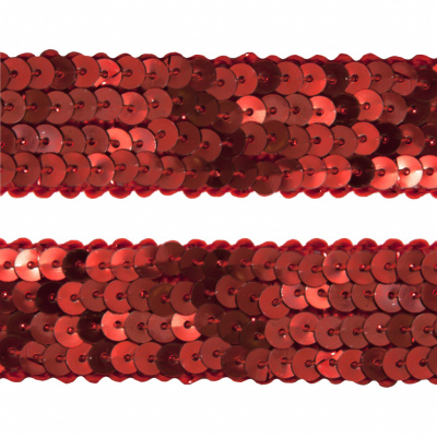 Тесьма с пайетками 3, шир. 20 мм/уп. 25+/-1 м, цвет красный - купить в Ачинске. Цена: 778.19 руб.
