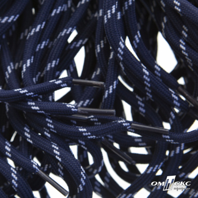 Шнурки #107-19, круглые 130 см, двухцветные цв.тём.синий/белый - купить в Ачинске. Цена: 22.14 руб.