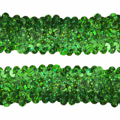 Тесьма с пайетками D4, шир. 30 мм/уп. 25+/-1 м, цвет зелёный - купить в Ачинске. Цена: 1 087.39 руб.