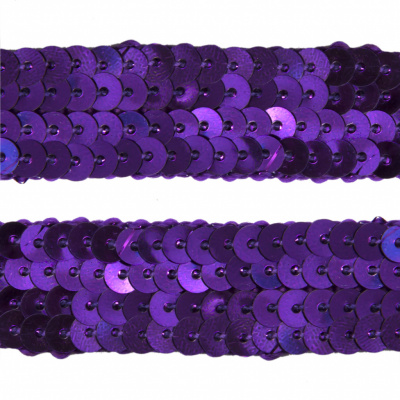 Тесьма с пайетками 12, шир. 20 мм/уп. 25+/-1 м, цвет фиолет - купить в Ачинске. Цена: 778.19 руб.