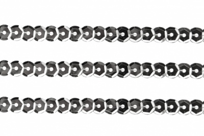 Пайетки "ОмТекс" на нитях, SILVER-BASE, 6 мм С / упак.73+/-1м, цв. 1 - серебро - купить в Ачинске. Цена: 468.37 руб.