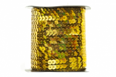 Пайетки "ОмТекс" на нитях, SILVER SHINING, 6 мм F / упак.91+/-1м, цв. 48 - золото - купить в Ачинске. Цена: 356.19 руб.