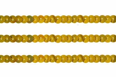 Пайетки "ОмТекс" на нитях, SILVER SHINING, 6 мм F / упак.91+/-1м, цв. 48 - золото - купить в Ачинске. Цена: 356.19 руб.