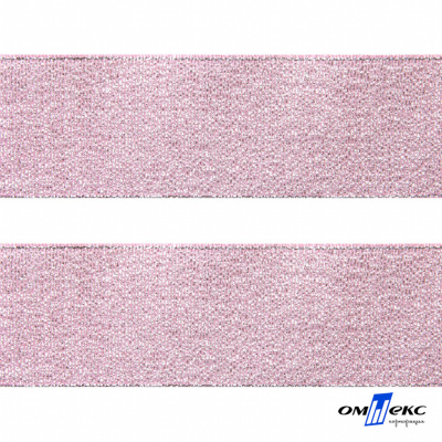 Лента парча 3341, шир. 38 мм/уп. 33+/-0,5 м, цвет розовый-серебро - купить в Ачинске. Цена: 185.07 руб.